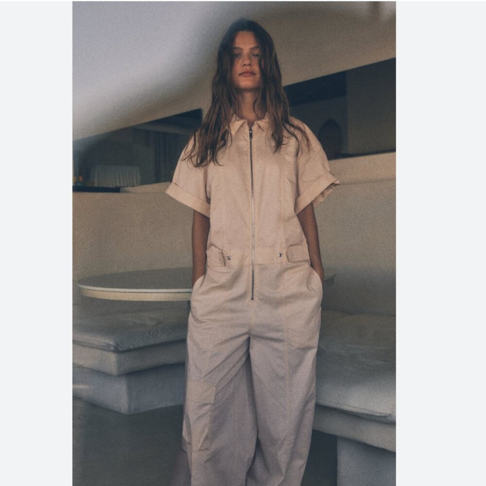 NWOT Zara FULL LENGTH GABARDINE JUMPSUIT BLOGGERS FAV